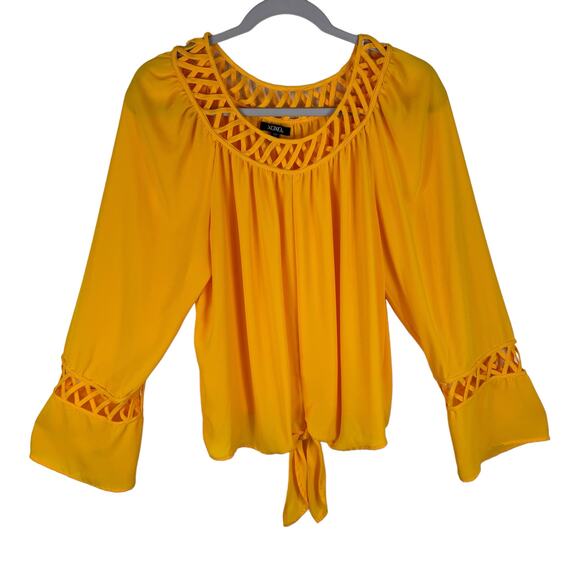 XOXO Yellow 3/4 Sleeve Round Neck Tie Front Lightweight Pullover Blouse Size XL - Picture 1 of 8